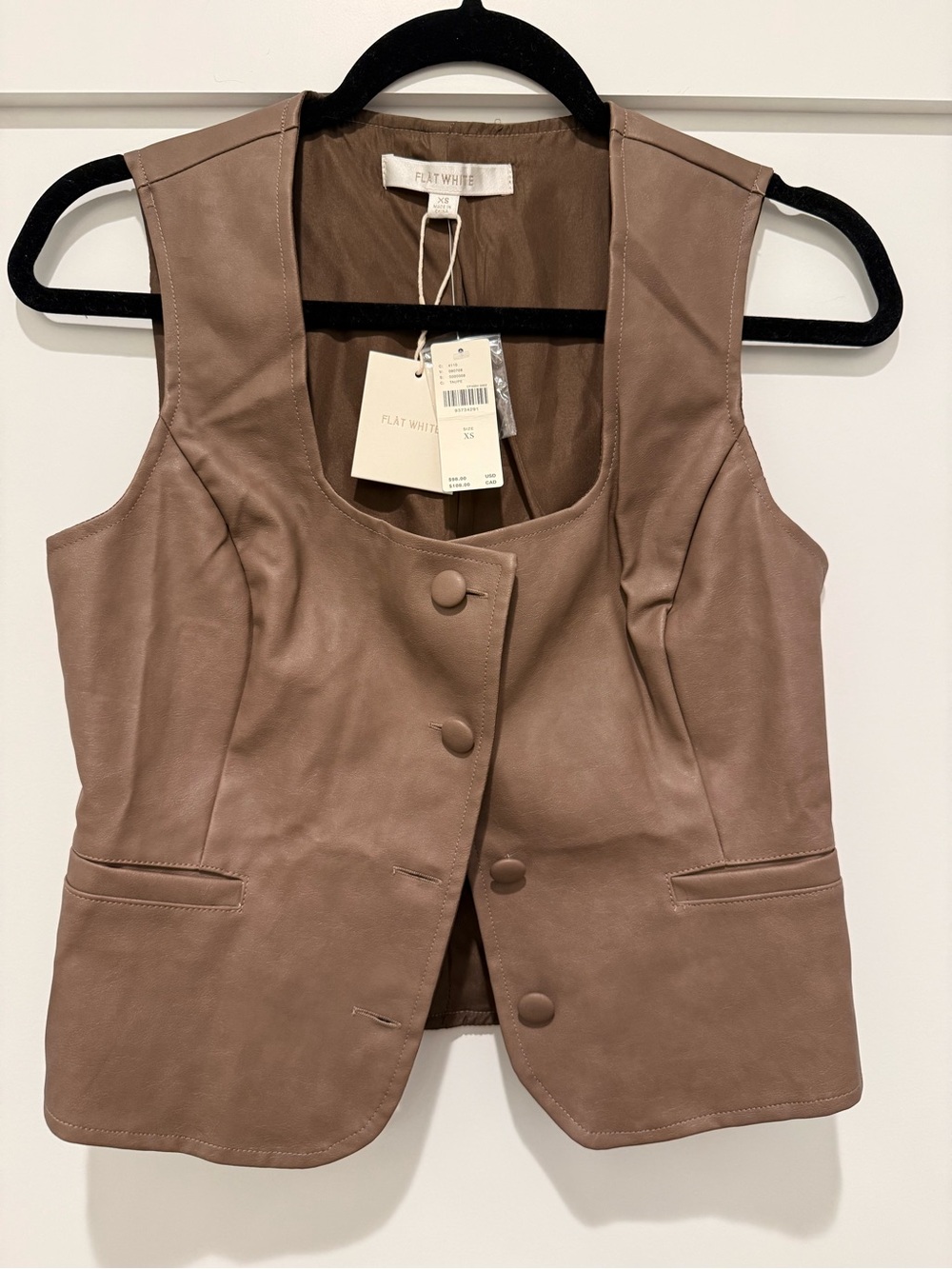 Anthropologie Taupe Leather Button-Front Vest